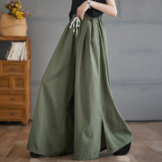 Buddha Stones Retro Leg Opening Slit Design Cotton Women's Wide Leg Pants With Pockets - MediumSeaGreen - US12，UK/AU16，EU44 (3XL) - image 6