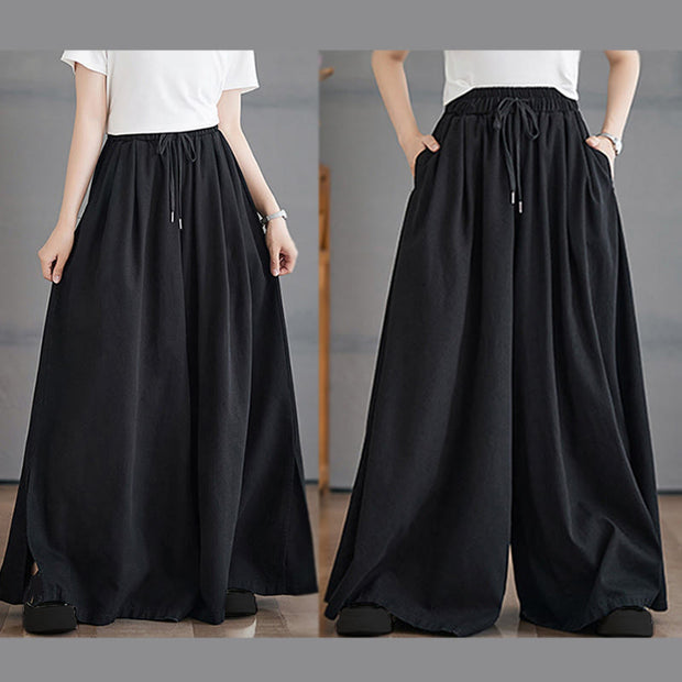 Buddha Stones Retro Leg Opening Slit Design Cotton Women's Wide Leg Pants With Pockets - image 21