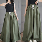 Buddha Stones Retro Leg Opening Slit Design Cotton Women's Wide Leg Pants With Pockets - image 10