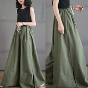 Buddha Stones Retro Leg Opening Slit Design Cotton Women's Wide Leg Pants With Pockets - image 9