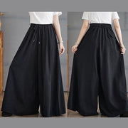 Buddha Stones Retro Leg Opening Slit Design Cotton Women's Wide Leg Pants With Pockets - image 19