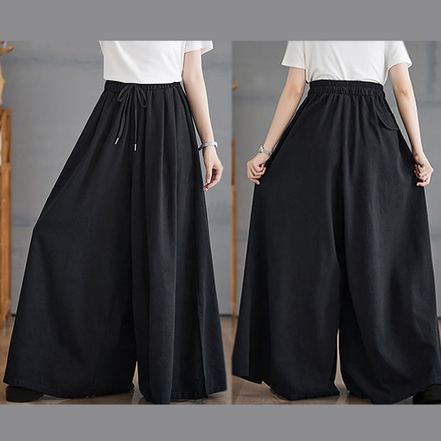 Buddha Stones Retro Leg Opening Slit Design Cotton Women's Wide Leg Pants With Pockets - image 19
