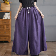 Buddha Stones Retro Leg Opening Slit Design Cotton Women's Wide Leg Pants With Pockets - image 3