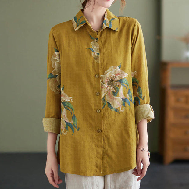 Buddha Stones Literary Artistic Flower Print Cotton Clothing - image 3