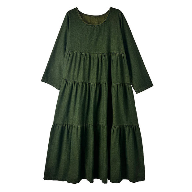 Buddha Stones DarkOliveGreen Patchwork Design Cotton Women's Maxi Dress With Pockets - image 14
