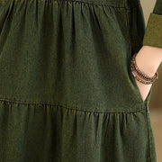 Buddha Stones DarkOliveGreen Patchwork Design Cotton Women's Maxi Dress With Pockets - image 13