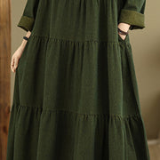 Buddha Stones DarkOliveGreen Patchwork Design Cotton Women's Maxi Dress With Pockets - image 9