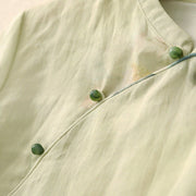 Buddha Stones Casual Women's Ink Lotus Pattern Frog-button Slanted Collar Design Three Quarter Sleeve Shirt - image 5