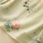 Buddha Stones Casual Women's Ink Lotus Pattern Frog-button Slanted Collar Design Three Quarter Sleeve Shirt - image 8