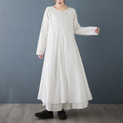 Buddha Stones Spring Double Layer Design Cotton Long Sleeve Women's Midi Dress - White - US12，UK/AU16，EU44 (2XL) - image 1