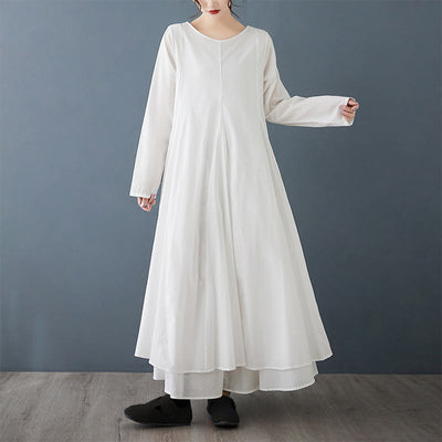 Buddha Stones Spring Double Layer Design Cotton Long Sleeve Women's Midi Dress - White - US12，UK/AU16，EU44 (2XL) - image 1