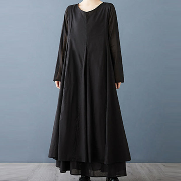 Buddha Stones Spring Double Layer Design Cotton Long Sleeve Women's Midi Dress - image 6