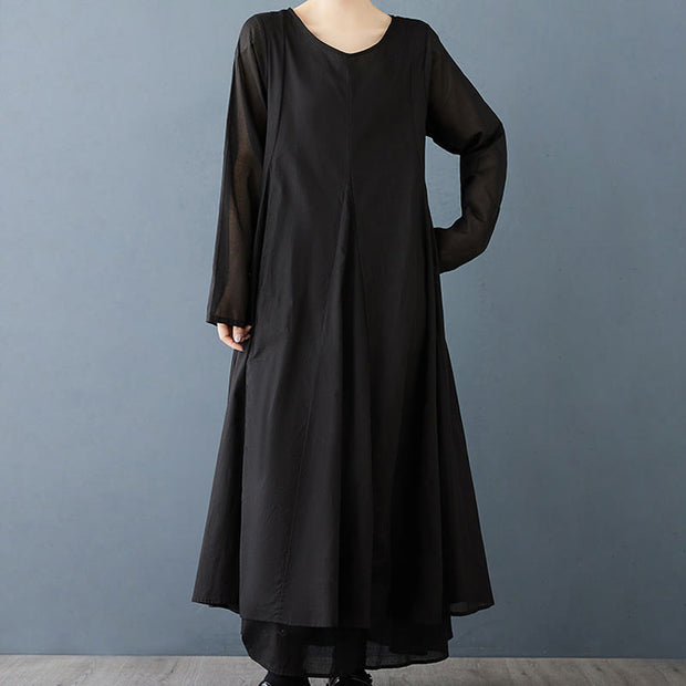 Buddha Stones Spring Double Layer Design Cotton Long Sleeve Women's Midi Dress - image 7