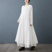 Buddha Stones Spring Double Layer Design Cotton Long Sleeve Women's Midi Dress - image 3