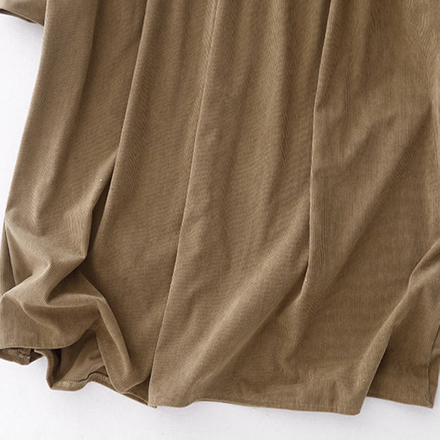 Buddha Stones Casual DarkKhaki Cotton Linen Corduroy Puff Long Sleeve Midi Dress - image 14