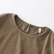 Buddha Stones Casual DarkKhaki Cotton Linen Corduroy Puff Long Sleeve Midi Dress - image 4