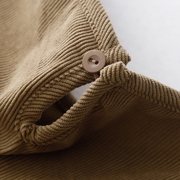 Buddha Stones Casual DarkKhaki Cotton Linen Corduroy Puff Long Sleeve Midi Dress - image 5