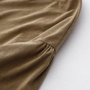 Buddha Stones Casual DarkKhaki Cotton Linen Corduroy Puff Long Sleeve Midi Dress - image 10