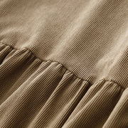 Buddha Stones Tan Solid Color Corduroy Puff Long Sleeve Midi Dress - image 5