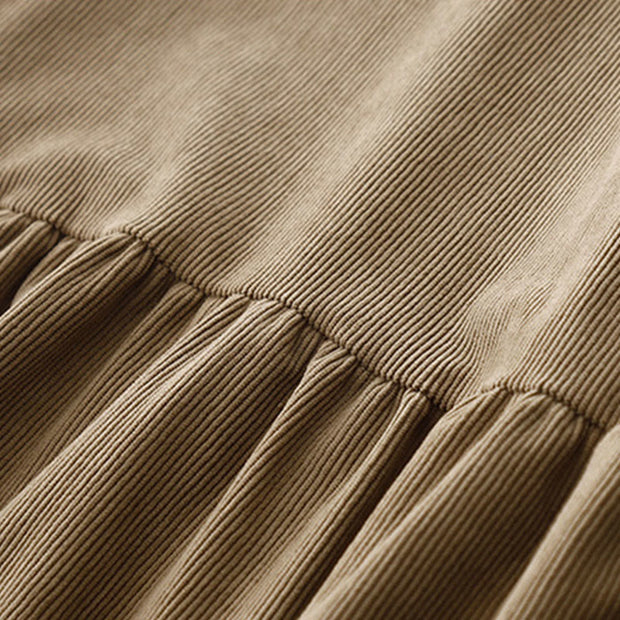 Buddha Stones Tan Solid Color Corduroy Puff Long Sleeve Midi Dress - image 5