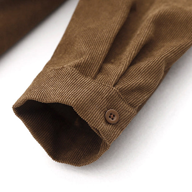Buddha Stones Button Design Cotton Corduroy Peter Pan Collar Long Sleeve Midi Dress With Pockets - image 10