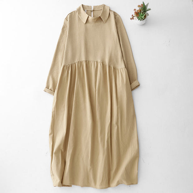 Buddha Stones Spring Plain Lapel Long Sleeve Cotton Linen Midi Dress With Pockets - PaleGoldenrod - US8-10，UK/AU12-14，EU40-42 (2XL) - image 8