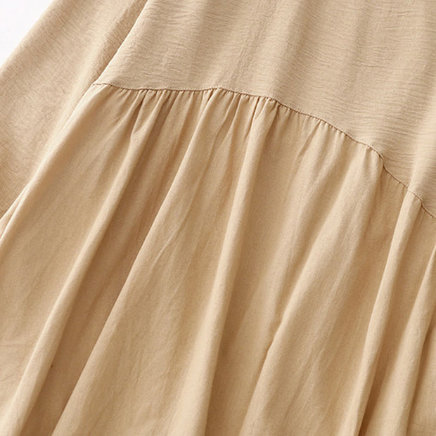 Buddha Stones Spring Plain Lapel Long Sleeve Cotton Linen Midi Dress With Pockets - image 14