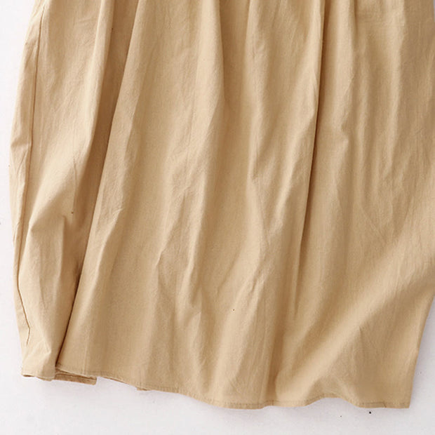 Buddha Stones Spring Plain Lapel Long Sleeve Cotton Linen Midi Dress With Pockets - image 19