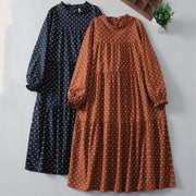 Buddha Stones Spring White Dot Pattern Ruffle Crew Neck Cotton Linen Midi Dress With Pockets - image 17