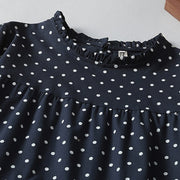 Buddha Stones Spring White Dot Pattern Ruffle Crew Neck Cotton Linen Midi Dress With Pockets - image 13
