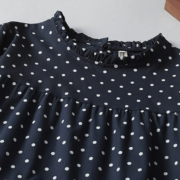 Buddha Stones Spring White Dot Pattern Ruffle Crew Neck Cotton Linen Midi Dress With Pockets - image 13