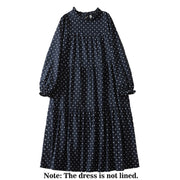 Buddha Stones Spring White Dot Pattern Ruffle Crew Neck Cotton Linen Midi Dress With Pockets - image 12