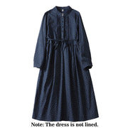 Buddha Stones Printing Floral Pattern Accordion Pleats Design Cotton Linen Midi Dress With Pockets - image 2