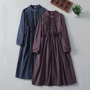 Buddha Stones Printing Floral Pattern Accordion Pleats Design Cotton Linen Midi Dress With Pockets - image 18