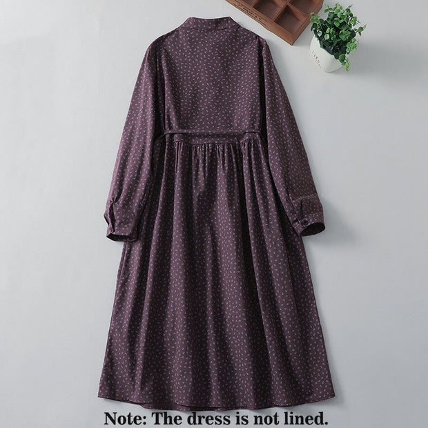 Buddha Stones Printing Floral Pattern Accordion Pleats Design Cotton Linen Midi Dress With Pockets - image 8