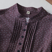 Buddha Stones Printing Floral Pattern Accordion Pleats Design Cotton Linen Midi Dress With Pockets - image 9