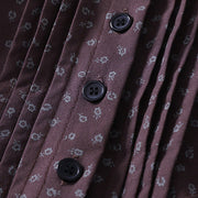 Buddha Stones Printing Floral Pattern Accordion Pleats Design Cotton Linen Midi Dress With Pockets - image 12