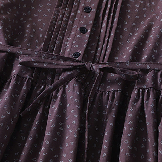 Buddha Stones Printing Floral Pattern Accordion Pleats Design Cotton Linen Midi Dress With Pockets - image 11