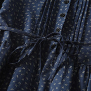 Buddha Stones Printing Floral Pattern Accordion Pleats Design Cotton Linen Midi Dress With Pockets - image 4
