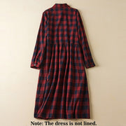 Buddha Stones Casual Contrast Color Plaid Buttons Design Cotton Linen Midi Dress With Pockets - image 13