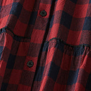 Buddha Stones Casual Contrast Color Plaid Buttons Design Cotton Linen Midi Dress With Pockets - image 15