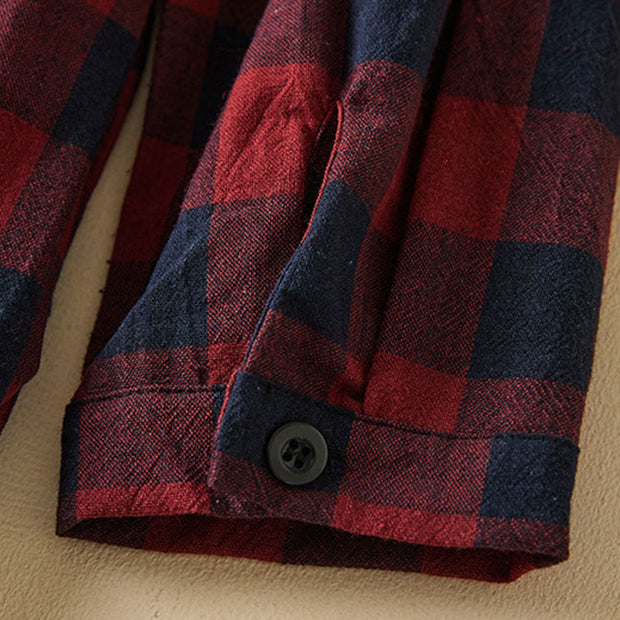 Buddha Stones Casual Contrast Color Plaid Buttons Design Cotton Linen Midi Dress With Pockets - image 19