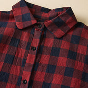 Buddha Stones Casual Contrast Color Plaid Buttons Design Cotton Linen Midi Dress With Pockets - image 14