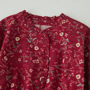 Buddha Stones Ethnic Printing Floral Lace-Up Design Cotton Linen Midi Dress - image 11