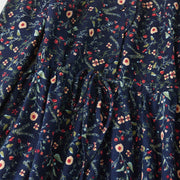 Buddha Stones Ethnic Printing Floral Lace-Up Design Cotton Linen Midi Dress - image 5