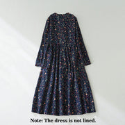 Buddha Stones Ethnic Printing Floral Lace-Up Design Cotton Linen Midi Dress - image 2