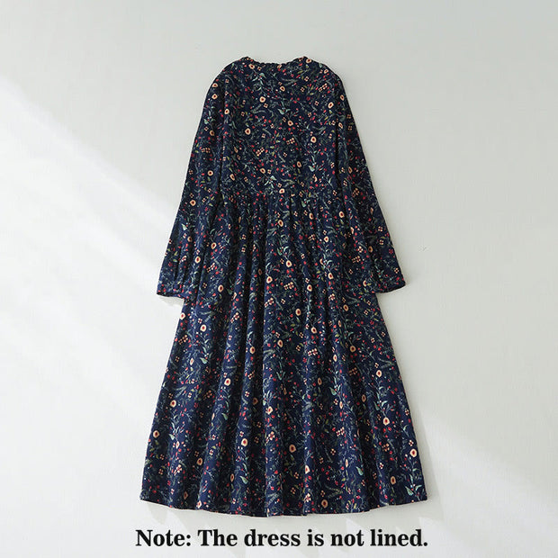 Buddha Stones Ethnic Printing Floral Lace-Up Design Cotton Linen Midi Dress - image 2