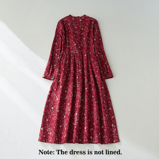 Buddha Stones Ethnic Printing Floral Lace-Up Design Cotton Linen Midi Dress - image 10
