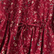 Buddha Stones Ethnic Printing Floral Lace-Up Design Cotton Linen Midi Dress - image 14