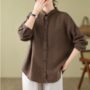Buddha Stones Casual Plain Women's Cotton Linen Long Sleeve Shirt - Sienna - US14，UK/AU18，EU46 (2XL) - image 8